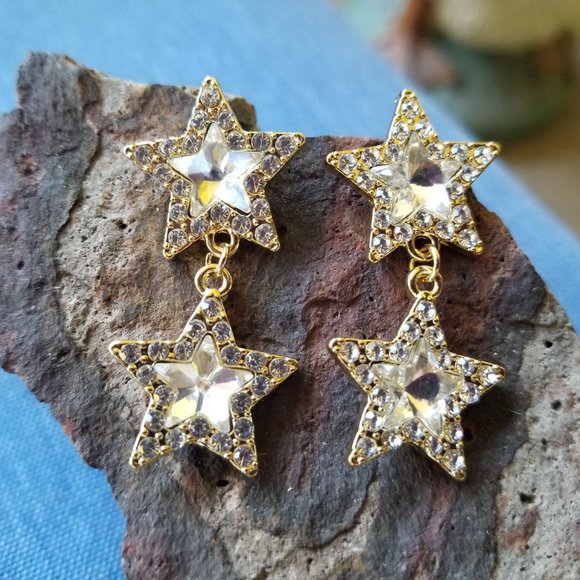 🎆Fireworks Bling Stars & Pearls Dangle Earrings - NWOT🎆 - Picture 5 of 5